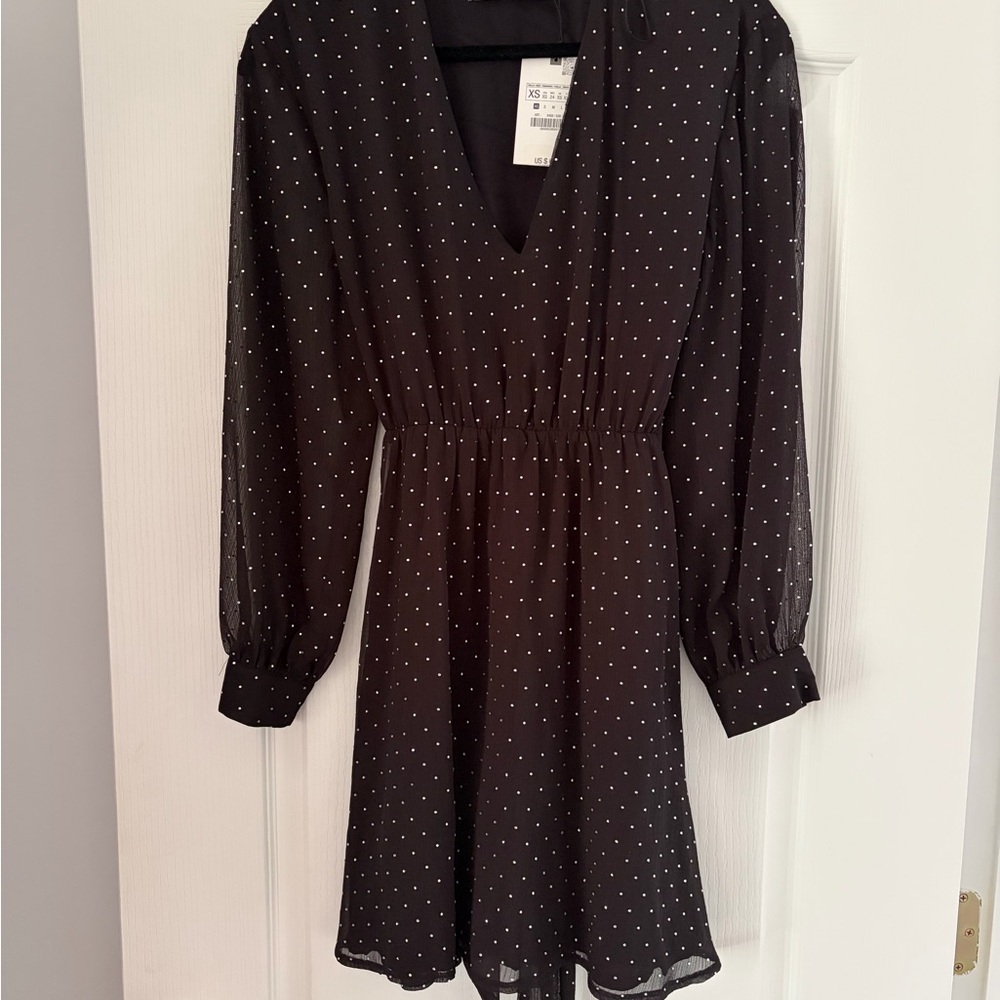 Zara Black Polka Dot Long Sleeve Dress